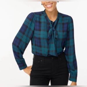🍉3/$25 J Crew Plaid Bow Neck Top NWT!